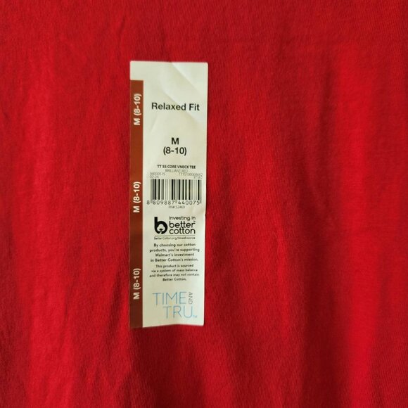 Time and Tru Red Relaxed Fit V-Neck T-Shirt M (8-10) 100% Cotton NWT - Picture 2 of 6